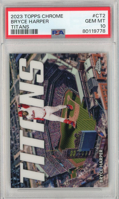 Graded 2023 Topps Chrome Bryce Harper #CT2 Titans Baseball Card PSA 10 Gem Mint