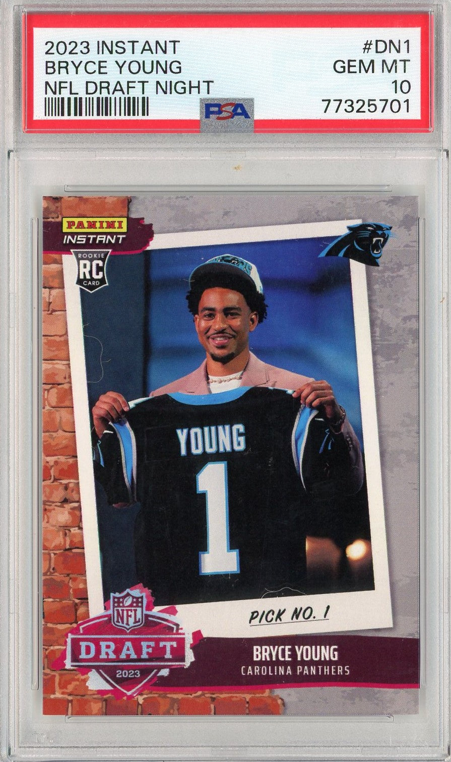 Graded 2023 Panini Instant Bryce Young #DN1 NFL Draft Night Rookie RC Football Card PSA 10 Gem Mint