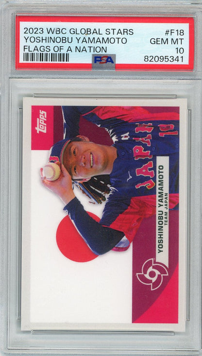 Graded 2023 Topps WBC Global Stars Yoshinobu Yamamoto #F18 Flags Of A Nation Rookie RC Baseball Card PSA 10 Gem Mint