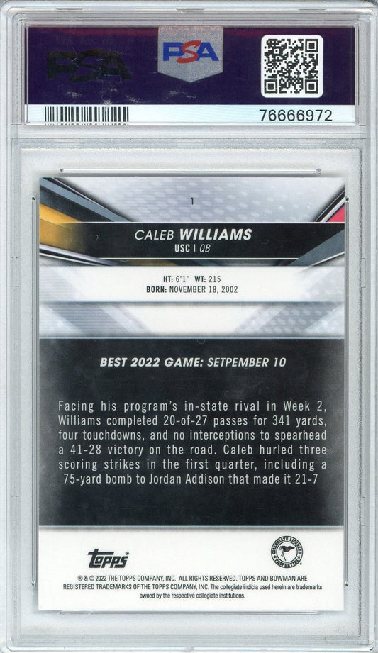 Graded 2022 Topps Bowmans Best University Caleb Williams #1 Rookie RC Football Card PSA 10 Gem Mint