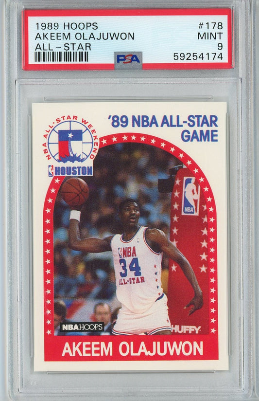 Graded 1989 Hoops All Star Hakeem Akeem Olajuwon #178 Basketball Card PSA 9 Mint