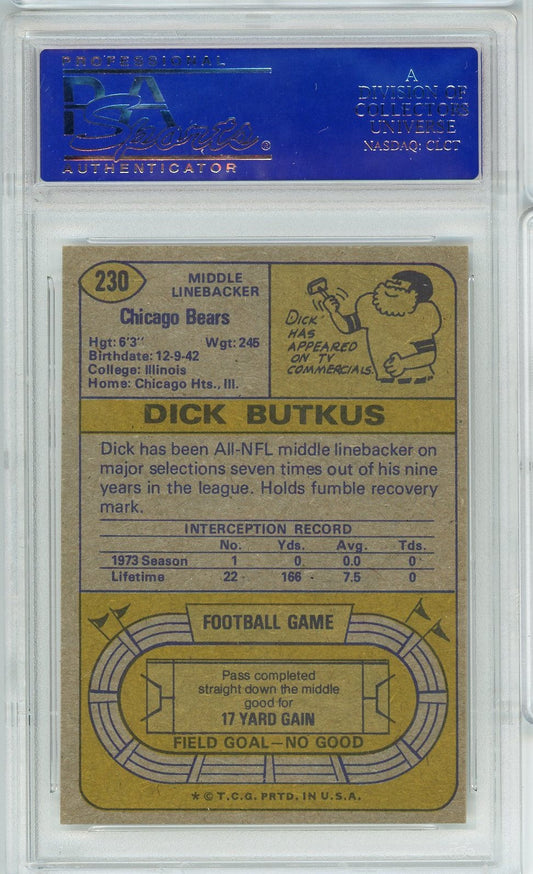 Graded 1974 Topps Dick Butkus #230 Football Card PSA 8 NM-MT