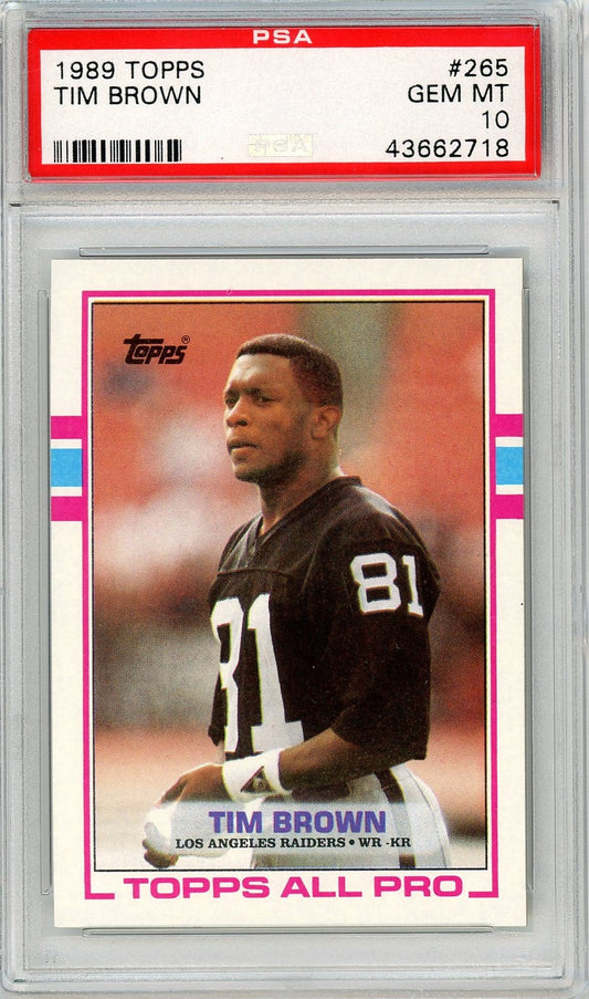 Graded 1989 Topps Tim Brown #265 Rookie RC Football Card PSA 10 Gem Mint