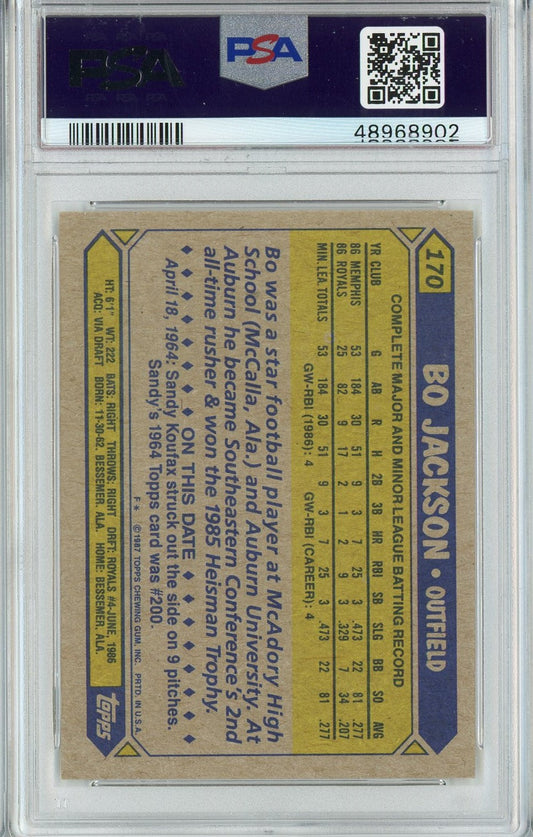 Graded 1987 Topps Bo Jackson #170 Rookie RC Baseball Card PSA 9 Mint