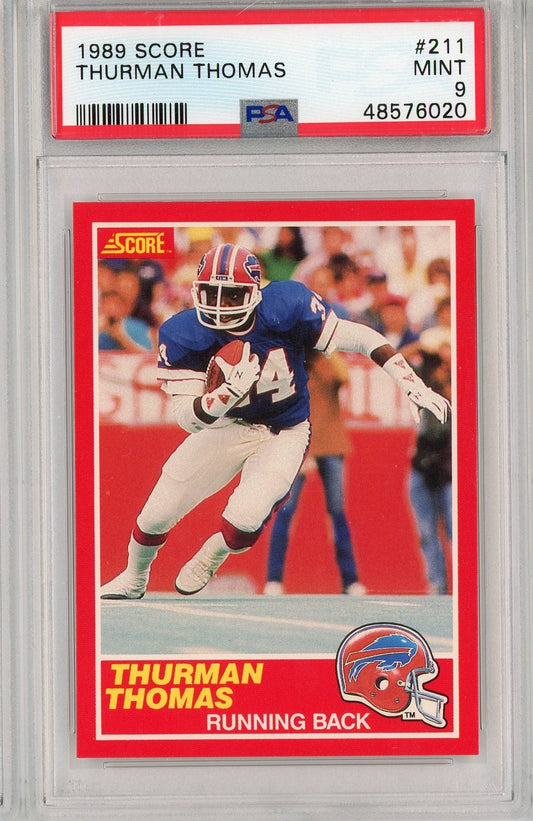 Graded 1989 Score Thurman Thomas #211 Rookie RC Football Card PSA 9 Mint