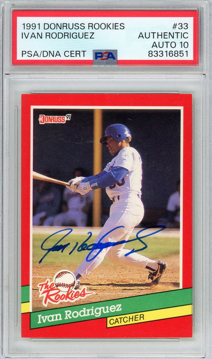Graded 1991 Donruss Ivan Pudge Rodriguez #33 Rookie RC Baseball Card PSA 10 Auto Grade Gem Mint