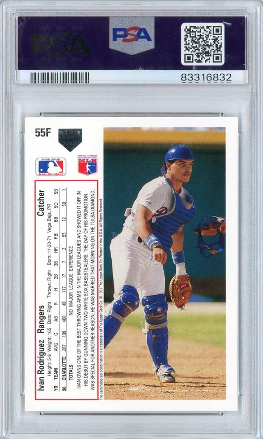 Graded 1991 Upper Deck UD Final Edition Ivan Pudge Rodriguez #55F Rookie RC Baseball Card PSA 10 Auto Grade Gem Mint
