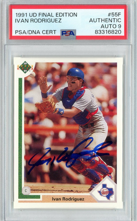 Graded 1991 Upper Deck UD Final Edition Ivan Pudge Rodriguez #55F Rookie RC Baseball Card PSA 9 Auto Grade Mint