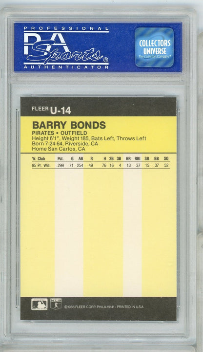 Graded 1986 Fleer Update Barry Bonds #U14 Rookie RC Baseball Card PSA 9 Mint