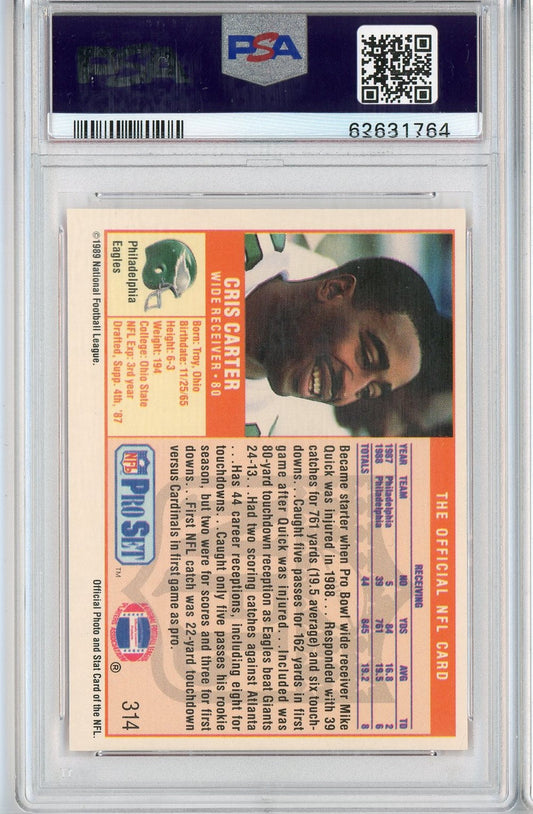 Graded 1989 Pro Set Cris Carter #314 Rookie RC Football Card PSA 10 Gem Mint