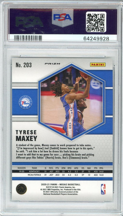 Graded 2020 Panini Mosaic Tyrese Maxey #203 Reactive Blue Rookie RC Basketball Card PSA 10 Gem Mint