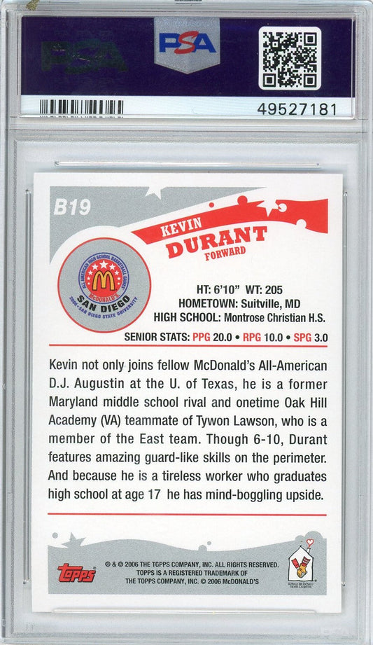 Graded 2006 Topps McDonalds Kevin Durant #B19 All American Rookie RC Basketball Card PSA 10 Gem Mint