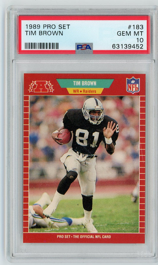 Graded 1989 Pro Set Tim Brown #183 Rookie RC Football Card PSA 10 Gem Mint