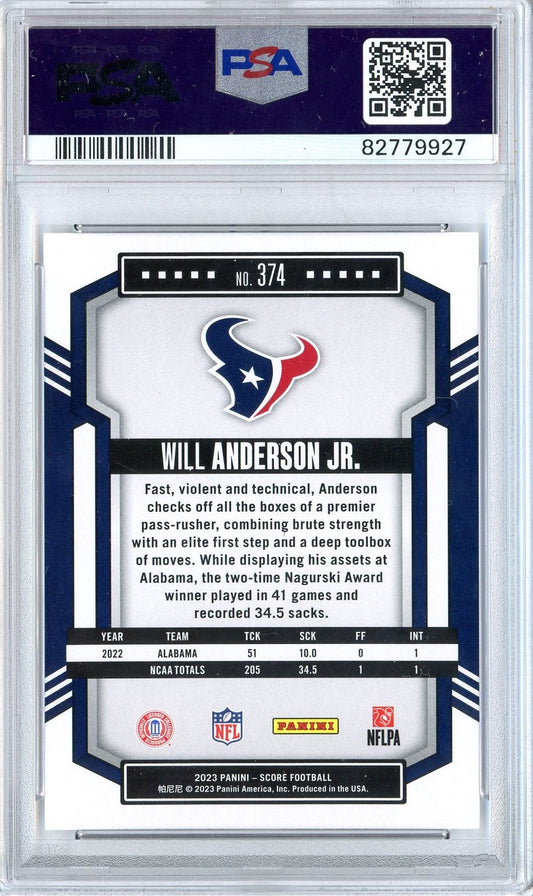 Graded 2023 Score Will Anderson #374 Rookie RC Football Card PSA 10 Gem Mint