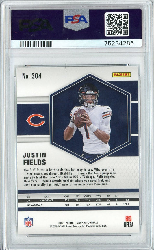 Graded 2021 Panini Mosaic Justin Fields #304 Rookie RC Football Card PSA 10 Gem Mint