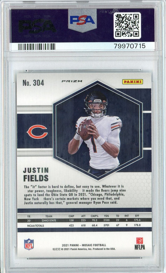 Graded 2021 Panini Mosaic Justin Fields #304 Reactive Blue Rookie RC Football Card PSA 10 Gem Mint