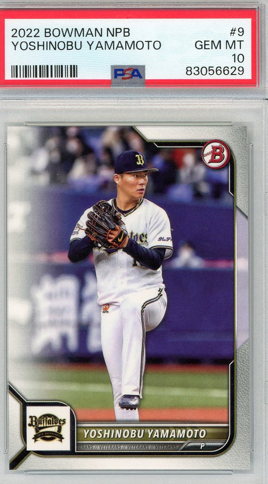 Graded 2022 Topps Bowman NPB Yoshinobu Yamamoto #9 Rookie RC Baseball Card PSA 10 Gem Mint