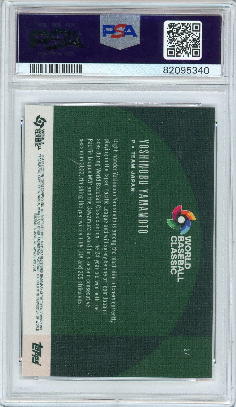 Graded 2023 Topps WBC Global Stars Yoshinobu Yamamoto #27 Rookie RC Baseball Card PSA 10 Gem Mint