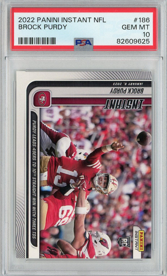 Graded 2022 Panini Instant Brock Purdy #186 Rookie RC Football Card PSA 10 Gem Mint