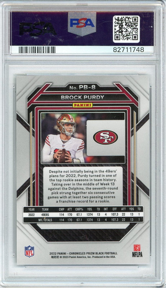 Graded 2022 Panini Chronicles Brock Purdy #PB8 Prizm Black Rookie RC Football Card PSA 10 Gem Mint