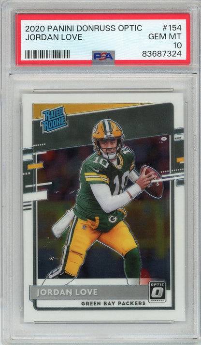 Graded 2020 Panini Donruss Optic Jordan Love #154 Rookie RC Football Card PSA 10 Gem Mint
