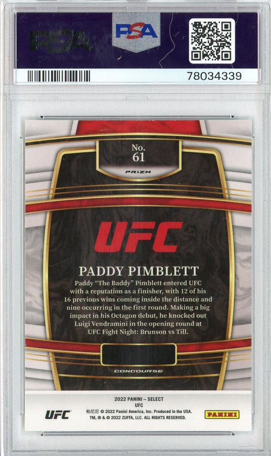 Graded 2022 Panini Select UFC Paddy Pimblett #61 Silver Prizm Rookie RC UFC MMA Card PSA 10 Gem Mint