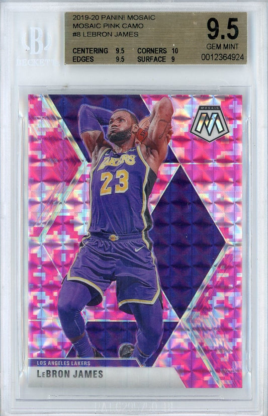 Graded 2019 Panini Mosaic LeBron James #8 Pink Camo Basketball Card BGS 9.5 Gem Mint