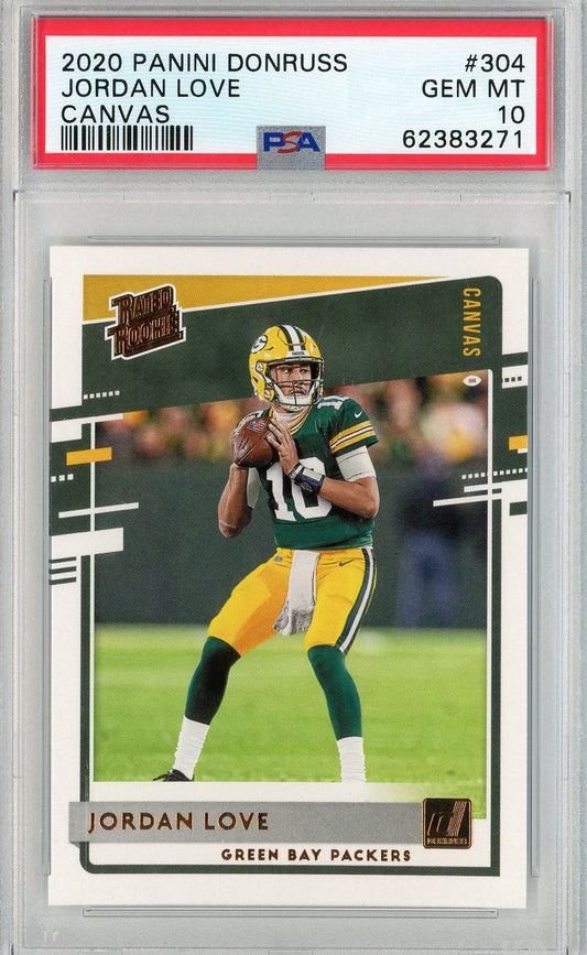 Graded 2020 Panini Donruss Jordan Love #304 Canvas Rookie RC Football Card PSA 10 Gem Mint