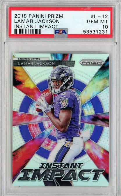 Graded 2018 Panini Prizm Lamar Jackson #II-12 Instant Impact Rookie RC Football Card PSA 10 Gem Mint