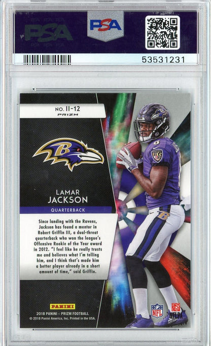 Graded 2018 Panini Prizm Lamar Jackson #II-12 Instant Impact Rookie RC Football Card PSA 10 Gem Mint