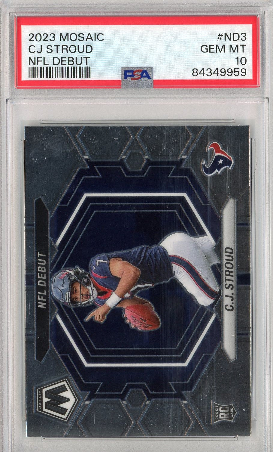 Graded 2023 Panini Mosaic CJ Stroud #ND3 NFL Debut Rookie RC Football Card PSA 10 Gem Mint