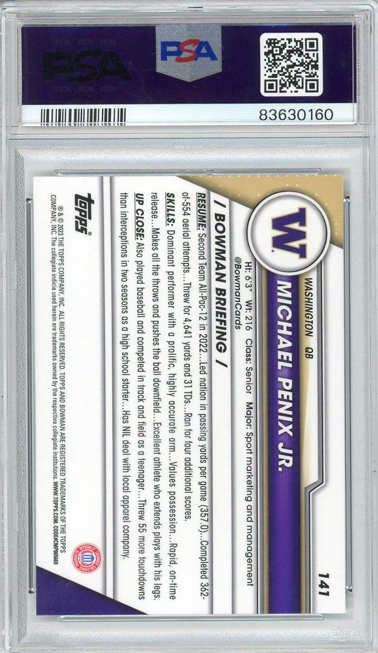 Graded 2023 Bowman U Chrome Michael Penix Jr. #141 Rookie RC Football Card PSA 10 Gem Mint