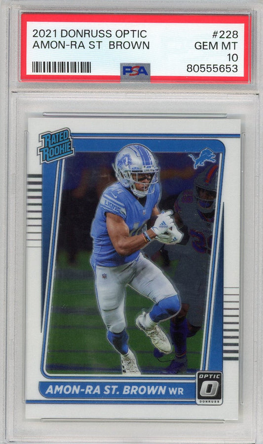 Graded 2021 Donruss Optic Amon-Ra St. Brown #228 Rookie RC Football Card PSA 10 Gem Mint