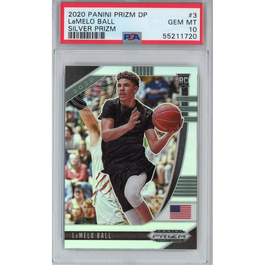Graded 2020-21 Panini Prizm DP Draft Picks LaMelo Ball #3 Silver Prizm Rookie RC Basketball Card PSA 10 Gem Mint