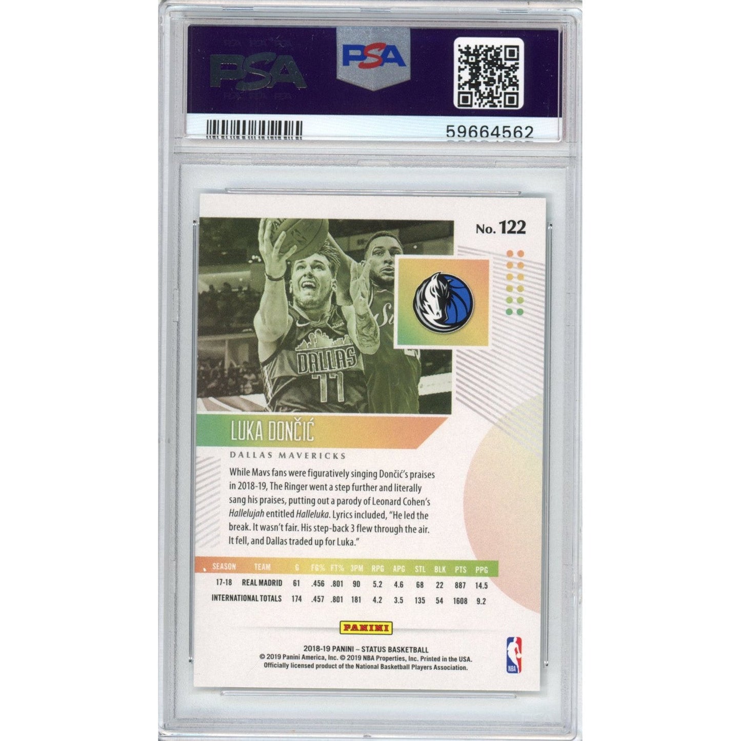 Graded 2018-19 Panini Status Luka Doncic #122 Rookie RC Basketball Card PSA 10 Gem Mint