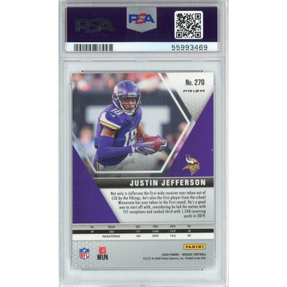 Graded 2020 Panini Mosaic Justin Jefferson #270 Reactive Orange Rookie RC Football Card PSA 10 Gem Mint