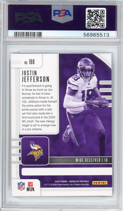 Graded 2020 Panini Absolute Justin Jefferson #168 Rookie RC Football Card PSA 10 Gem Mint