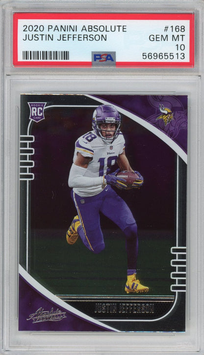 Graded 2020 Panini Absolute Justin Jefferson #168 Rookie RC Football Card PSA 10 Gem Mint