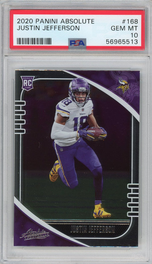 Graded 2020 Panini Absolute Justin Jefferson #168 Rookie RC Football Card PSA 10 Gem Mint