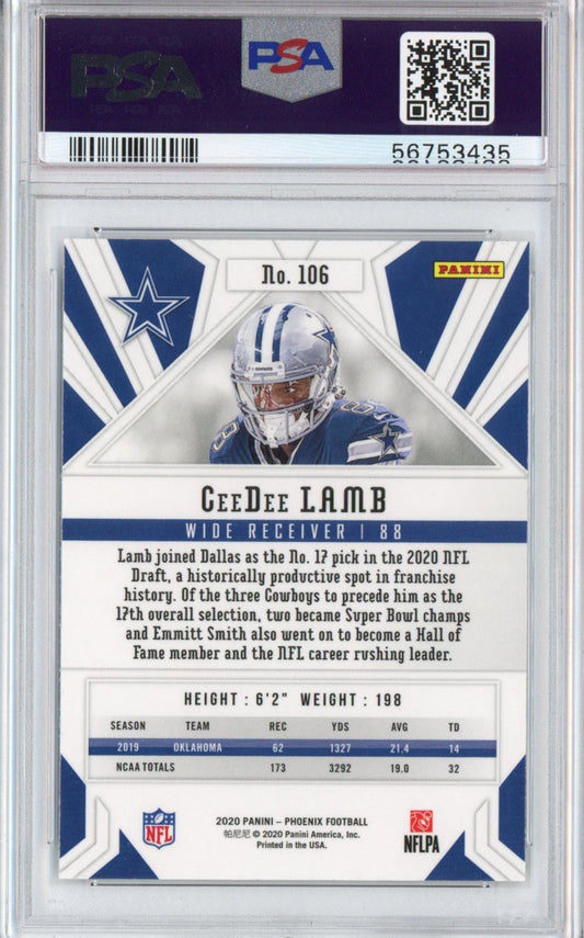 Graded 2020 Panini Phoenix CeeDee Lamb #106 Fire Burst Rookie RC Football Card PSA 10 Gem Mint