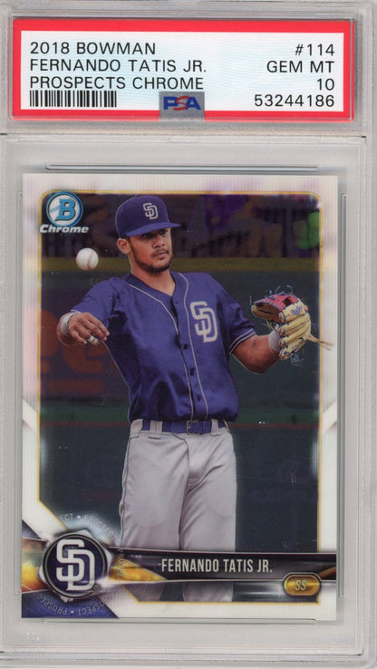 Graded 2018 Topps Bowman Fernando Tatis Jr. #114 Prospects Chrome Rookie RC Baseball Card PSA 10 Gem Mint