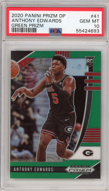 Graded 2020-21 Panini Prizm DP Draft Picks Anthony Edwards #41 Green Prizm Rookie RC Basketball Card PSA 10 Gem Mint
