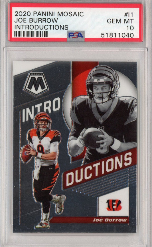 Graded 2020 Panini Mosaic Joe Burrow #I1 Introductions Rookie RC Football Card PSA 10 Gem Mint