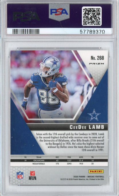 Graded 2020 Panini Mosaic CeeDee Lamb #268 Reactive Green Rookie RC Football Card PSA 10 Gem Mint