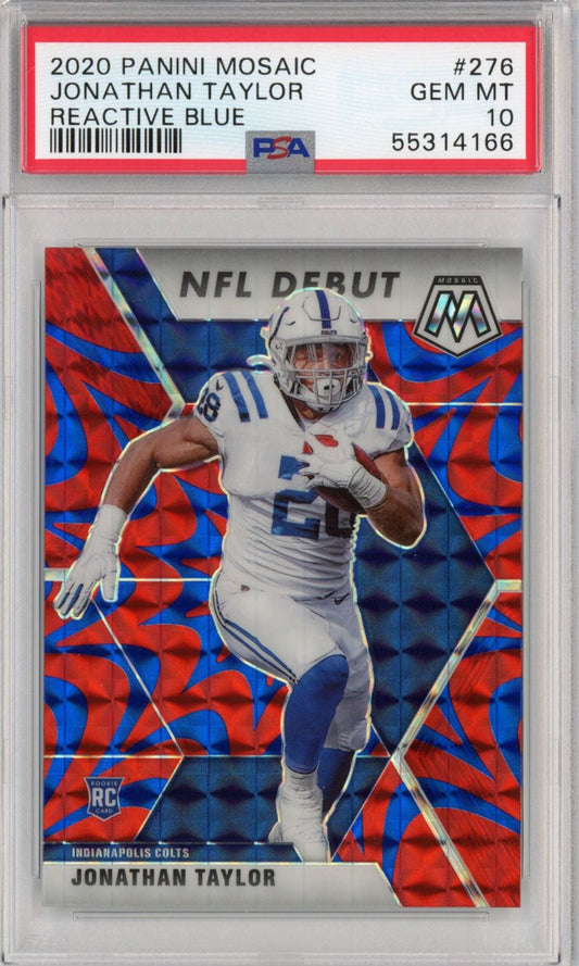 Graded 2020 Panini Mosaic Jonathan Taylor #276 Reactive Blue Rookie RC Football Card PSA 10 Gem Mint