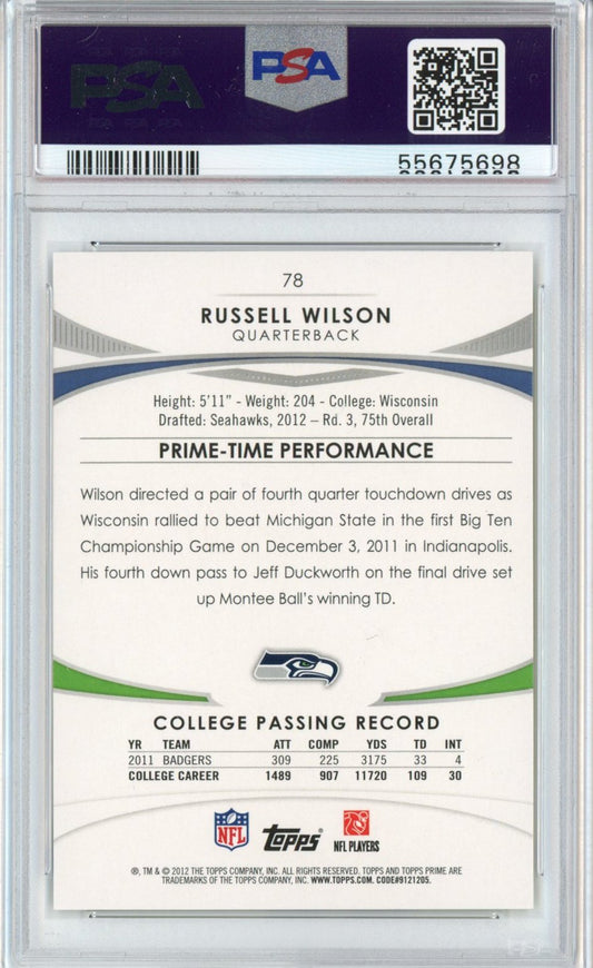 Graded 2012 Topps Prime Russell Wilson #78 No Stand Retail Rookie RC Football Card PSA 10 Gem Mint