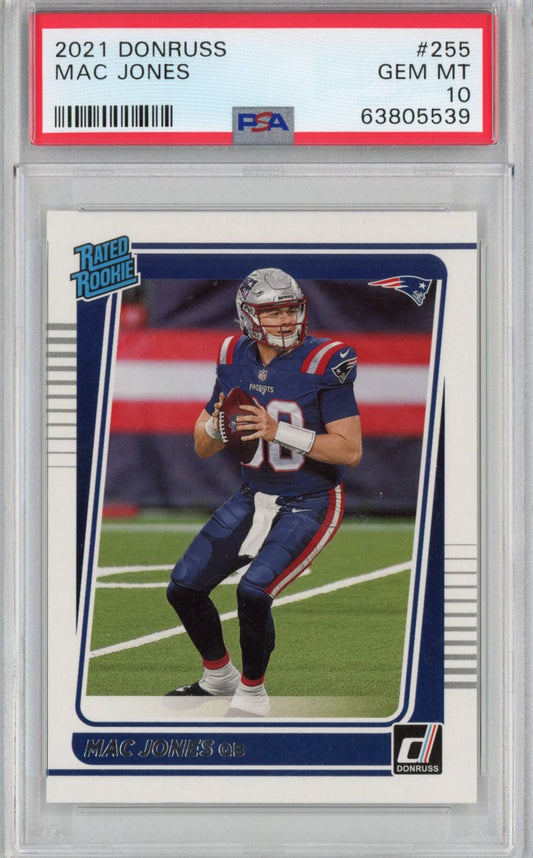 Graded 2021 Panini Donruss Mac Jones #255 Rookie RC Football Card PSA 10 Gem Mint
