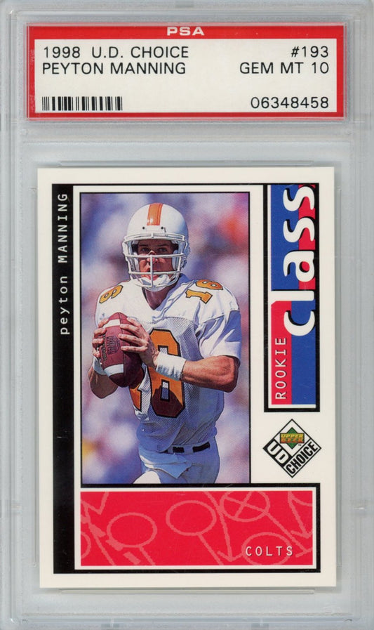 Graded 1998 Upper Deck UD Choice Peyton Manning #193 Rookie RC Football Card PSA 10 Gem Mint