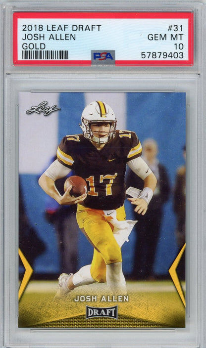 Graded 2018 Leaf Draft Josh Allen #31 Gold Rookie RC Football Card PSA 10 Gem Mint