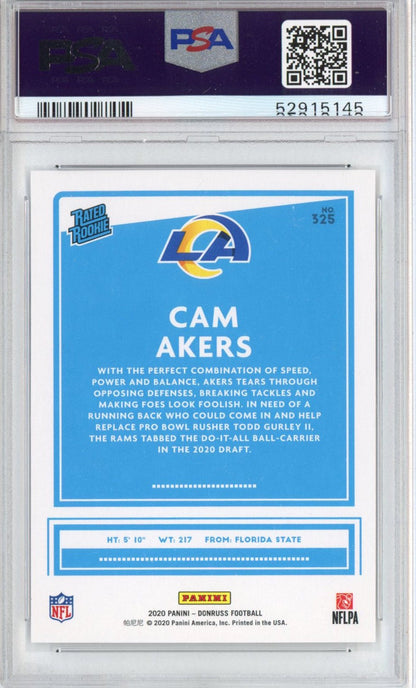 Graded 2020 Panini Donruss Cam Akers #325 Canvas Rated Rookie RC Football Card PSA 10 Gem Mint